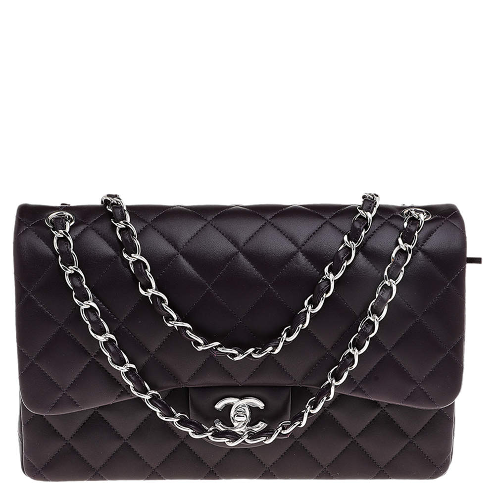 Pre Owned Chanel Black Quilted Leather Jumbo Classic Double Flap Bag