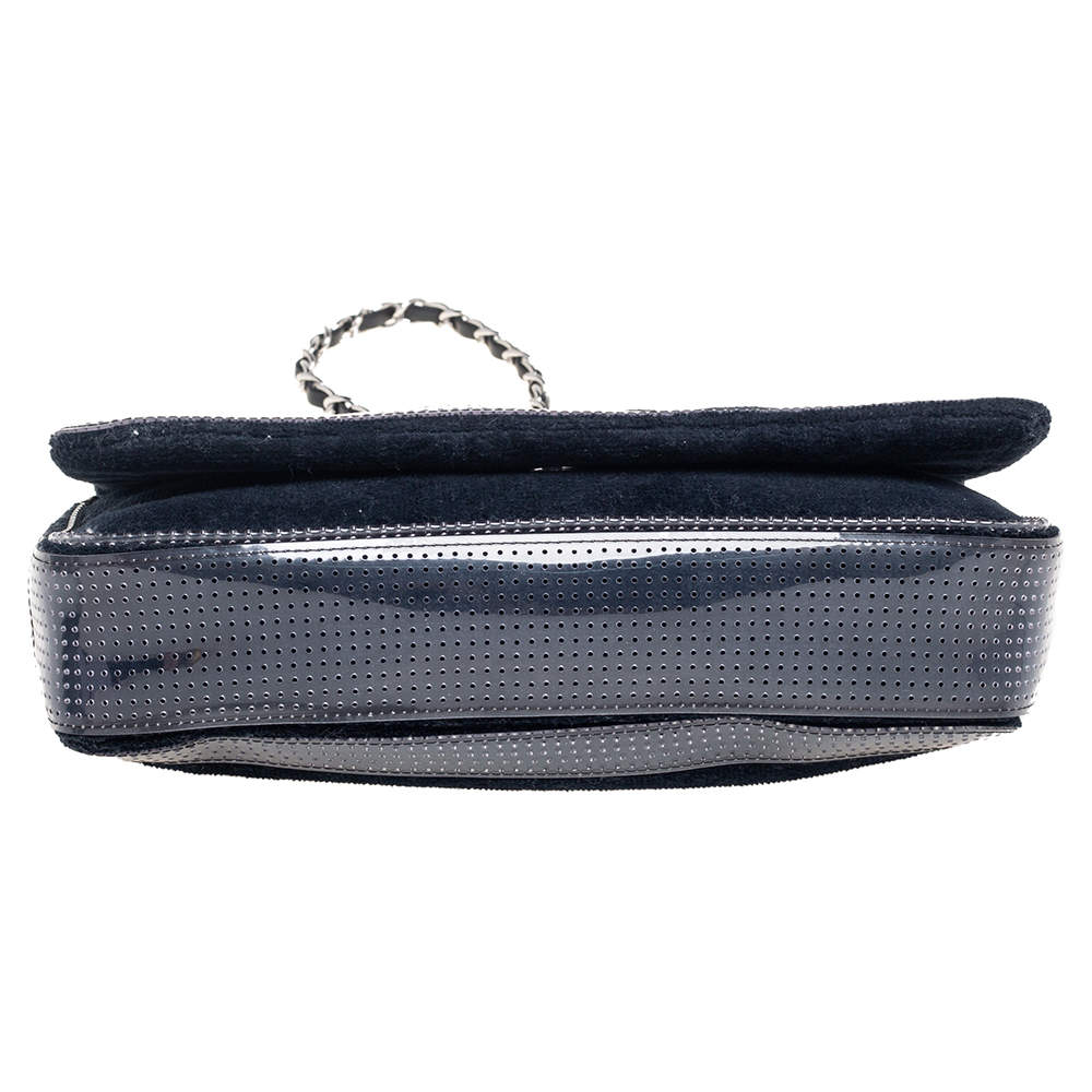 Chanel Dark Blue Terry Cloth And Perforated PVC CC Shoulder Bag at