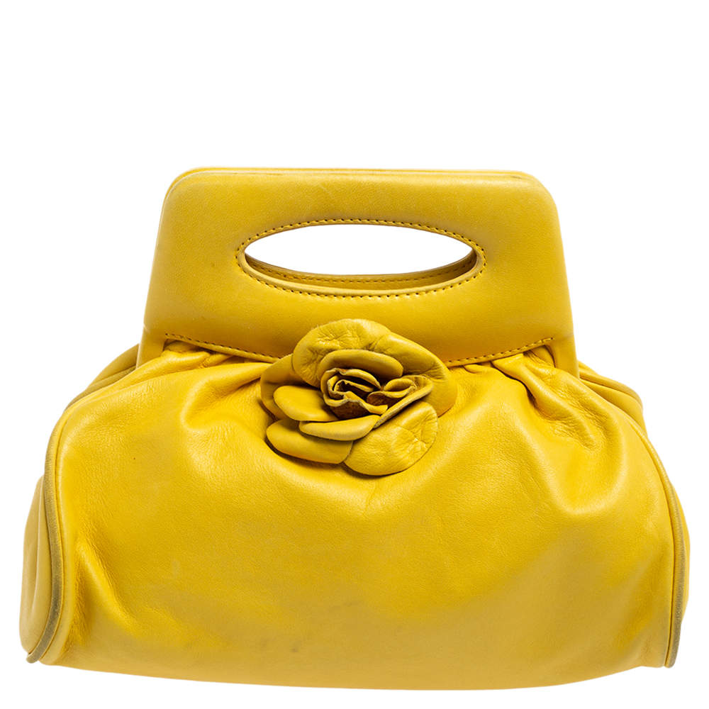 Chanel Yellow Leather Camellia Frame Clutch Chanel The Luxury Closet