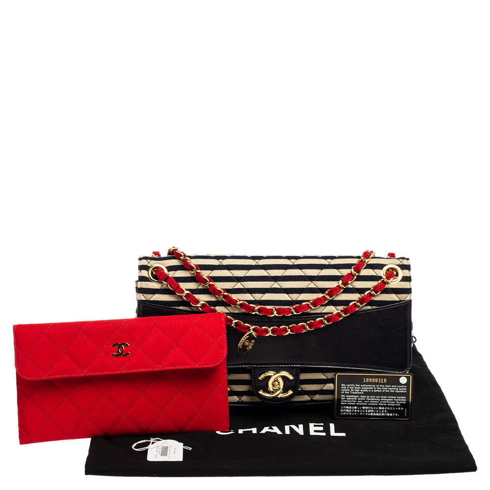 Chanel Tricolor Striped Jersey and Leather Jumbo Coco Sailor Flap Bag شانيل