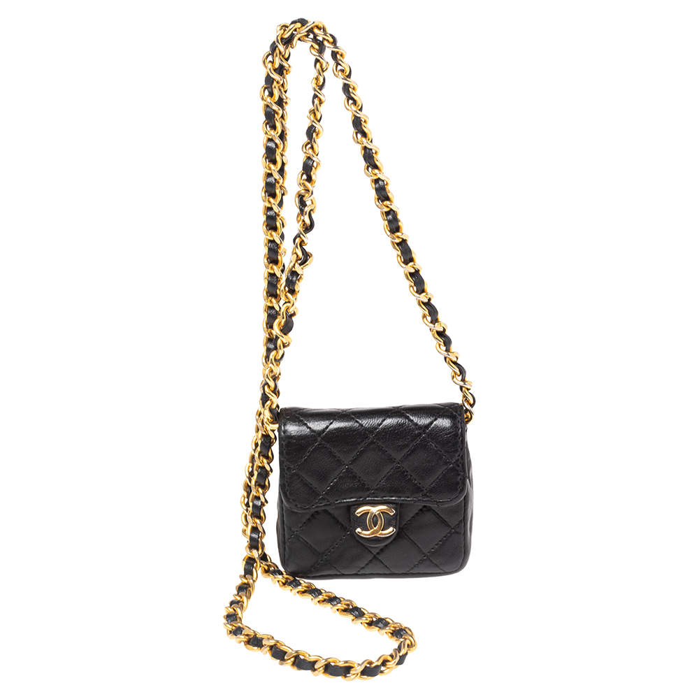 Pre Owned محفظة شانيل CC فينتدج جلد أسود مبطن بسلسلة