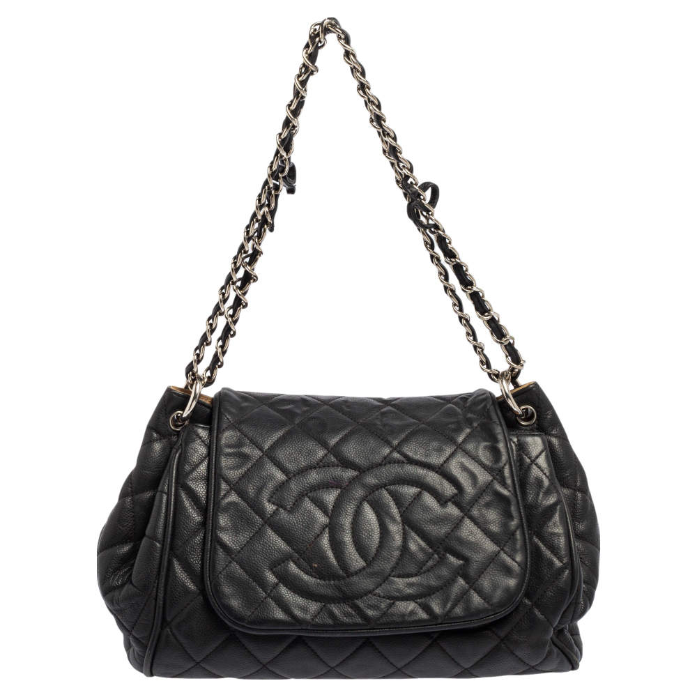 chanel black caviar leather shoulder bag