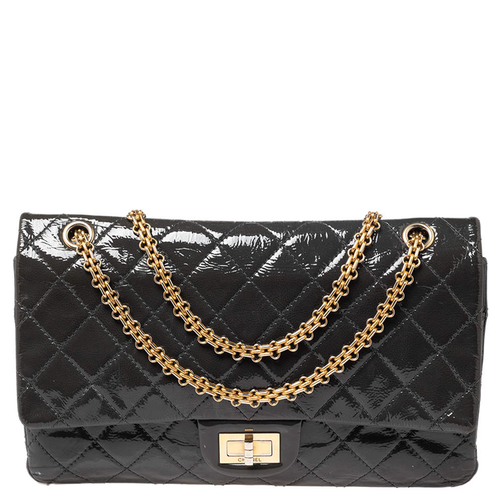 Pre Owned Chanel Dark Grey Quilted Patent Leather Reissue 2.55 Classic 227 Flap Bag