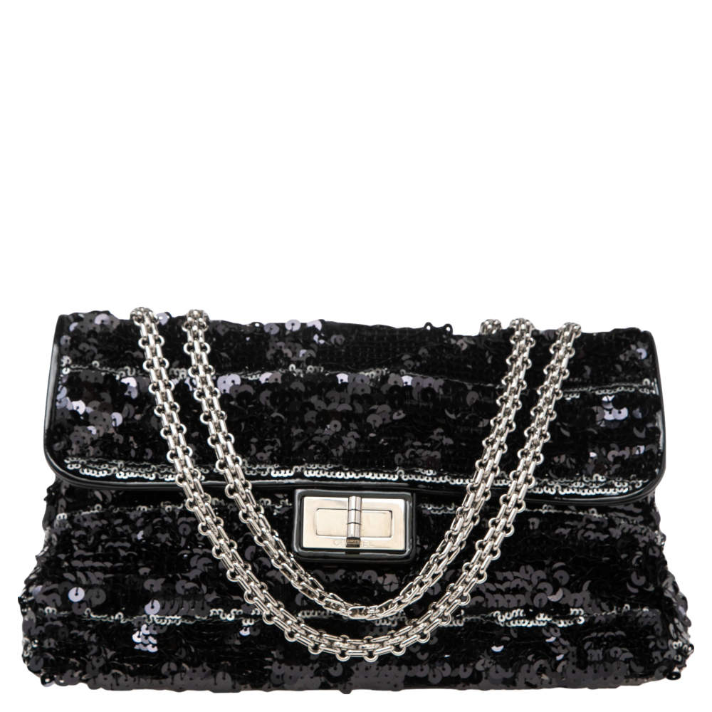 Pre Owned Chanel Black/White Sequins Reissue Shoulder Bag