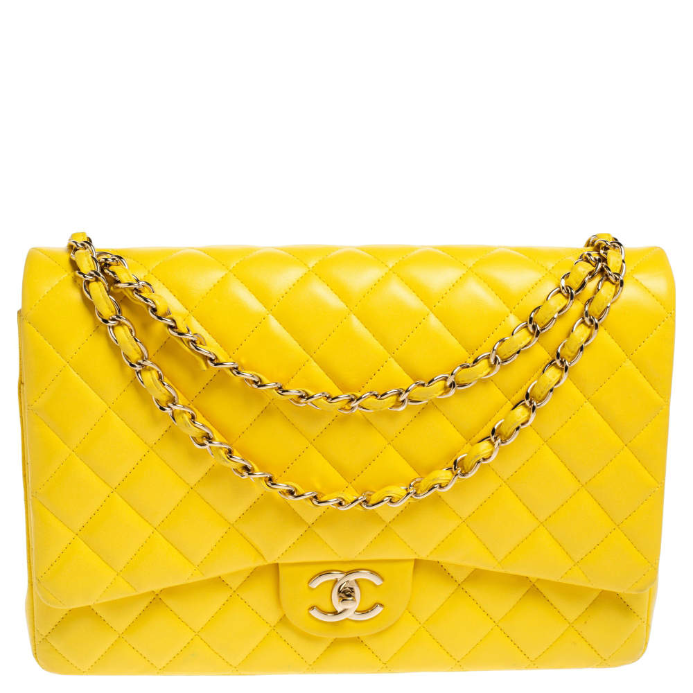 مملوكة مسبقًا Chanel Yellow Quilted Leather Maxi Classic Double Flap Bag