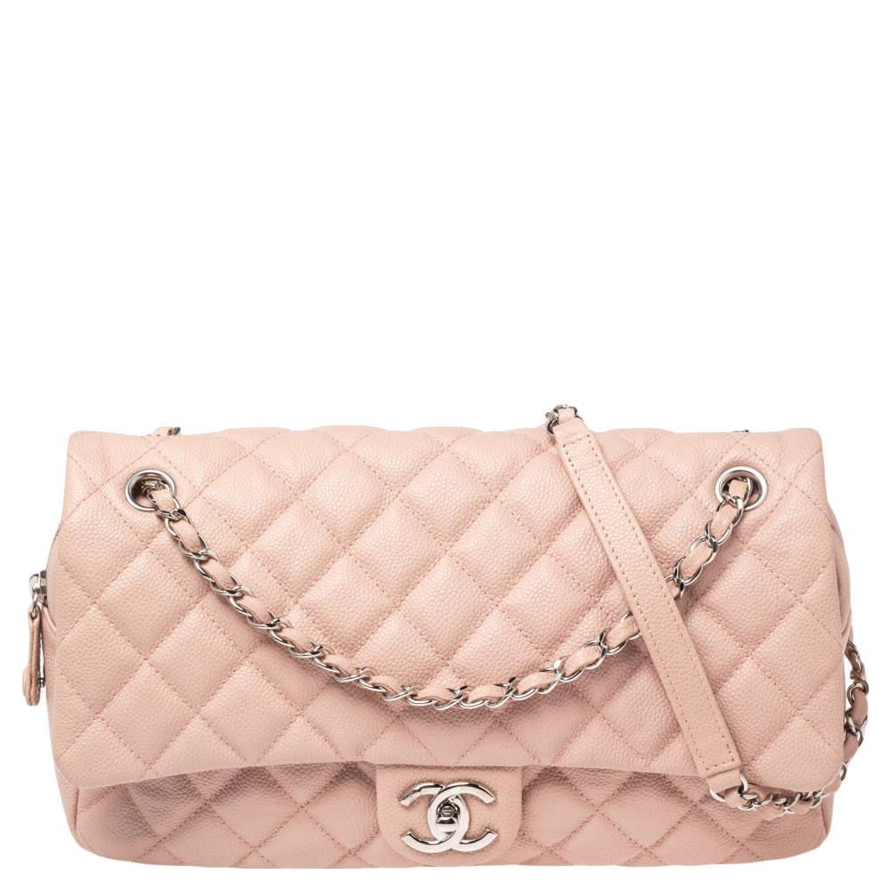 Pre Owned Chanel Blush Pink Caviar Quilted Leather Zip Flap Bag