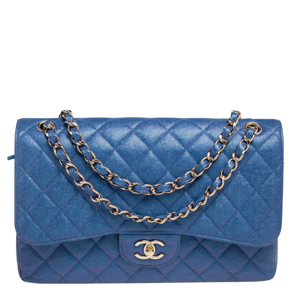 23P Blue Caviar Quilted Classic Flap Small Light Gold Hardware – REDELUXE