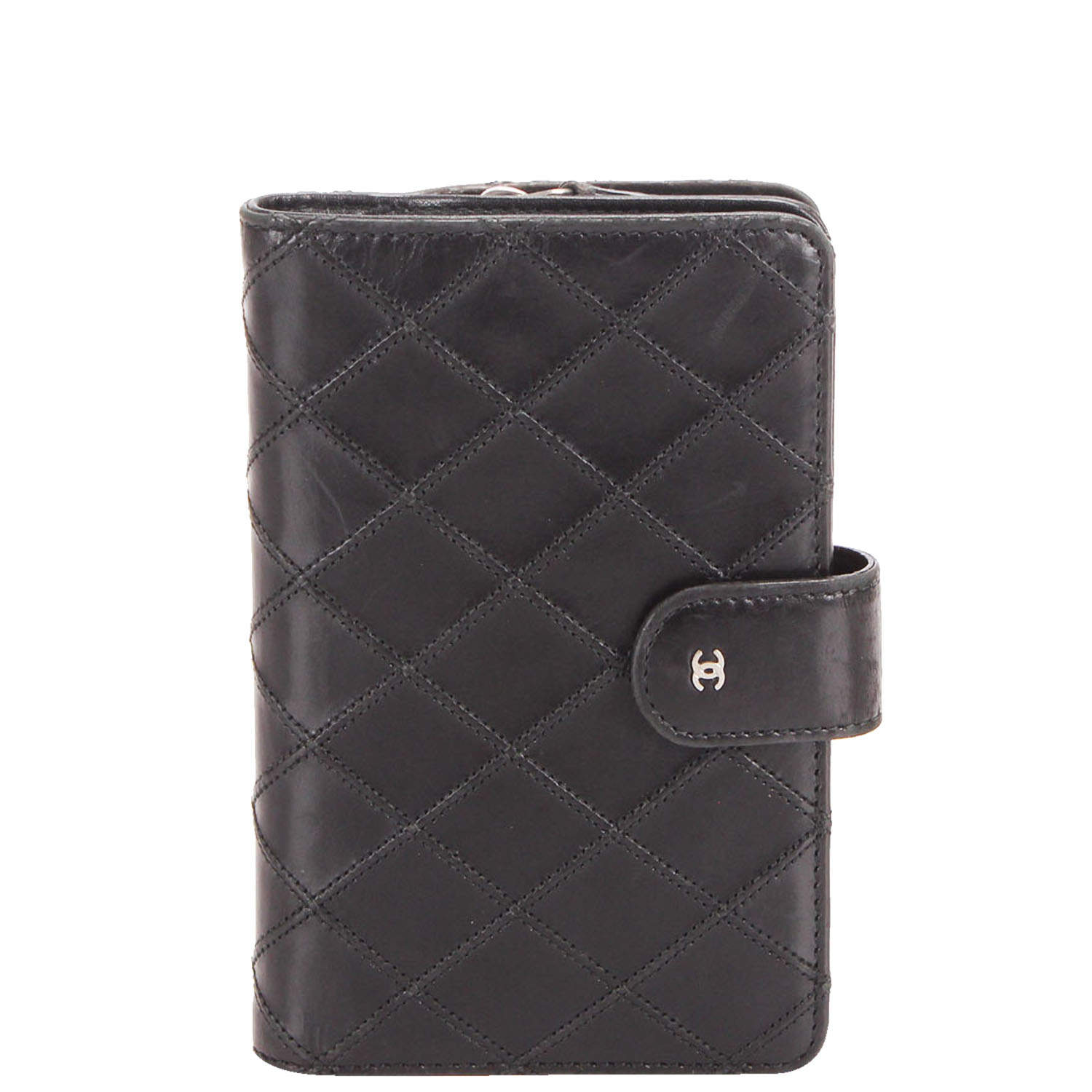 Pre Owned Chanel Black Matelasse Leather Compact Wallet