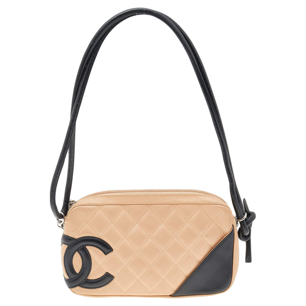 مملوكة مسبقًا Chanel Beige/Black Quilted Leather Ligne Cambon Pochette