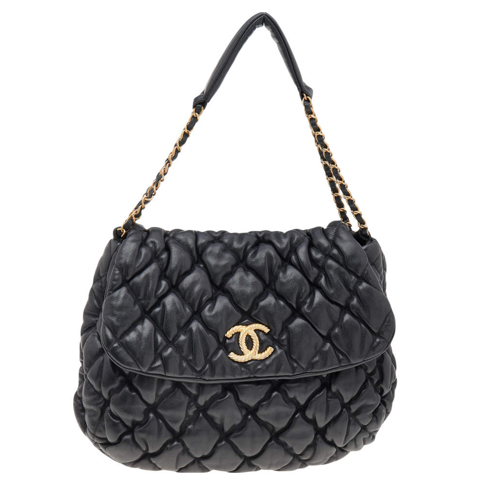 Pre Owned Chanel Black Bubble Quilted Leather Flap Bag