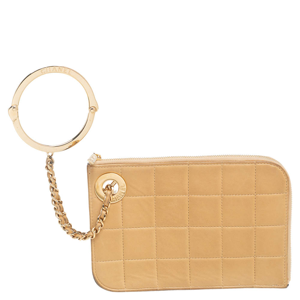 Chanel Cream/Black Cube Quilted Leather Timeless Handcuff Wristlet Clutch