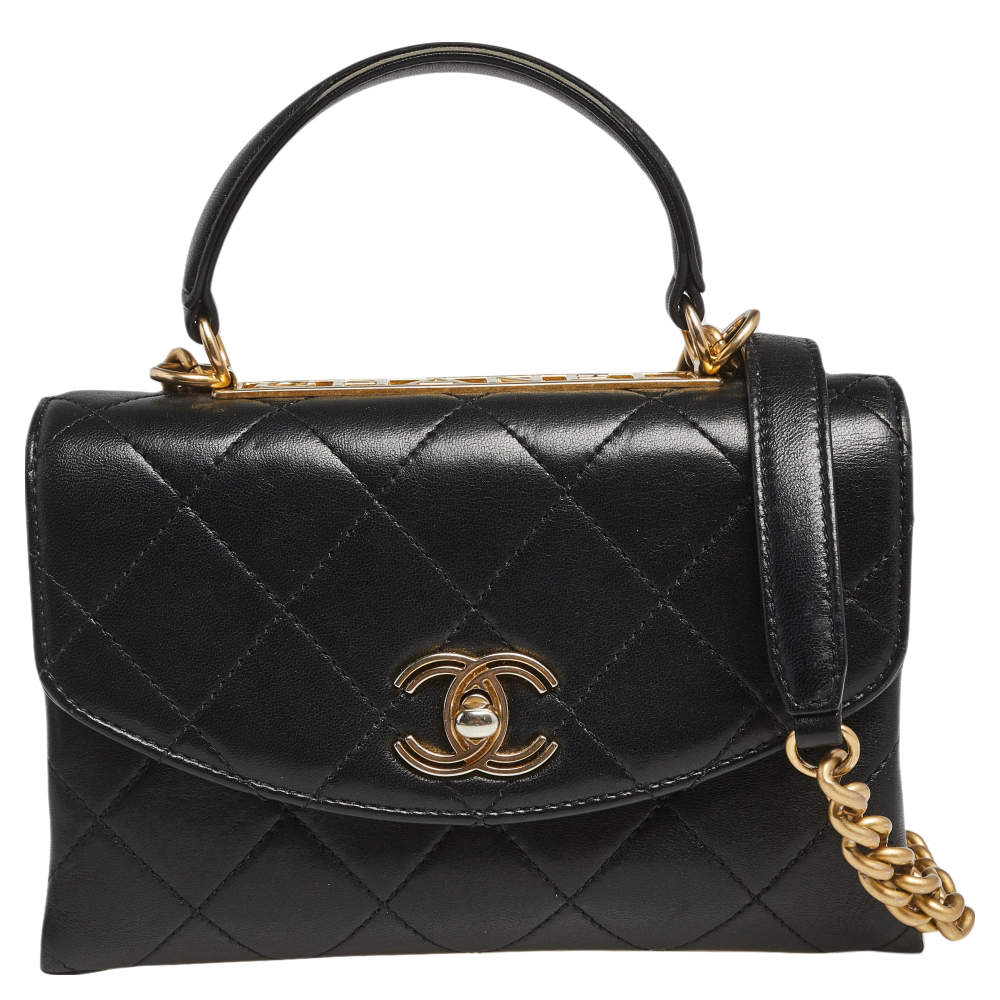 Pre Owned Chanel Black Quilted Lambskin Leather Trendy CC Flap Top Handle Bag