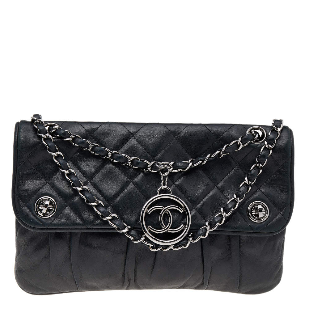 Chanel Black Lambskin Stitched Medium Coco Luxe Flap Bag