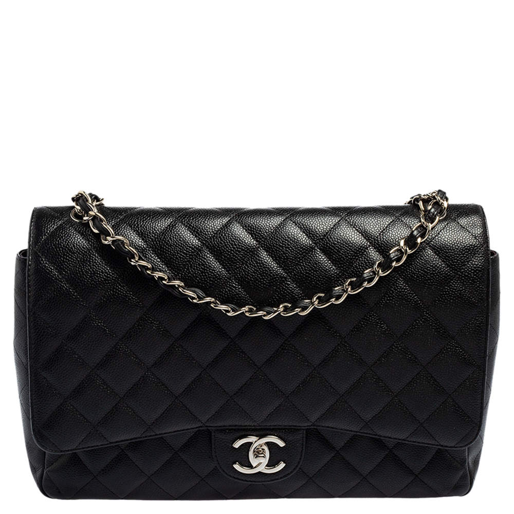 مملوكة مسبقًا Chanel Black Quilted Caviar Leather Maxi Classic Double Flap Bag
