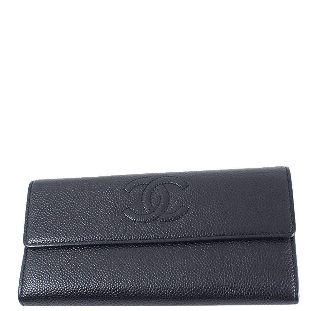 Pre Owned Chanel Black Caviar Leather CC Long Wallet