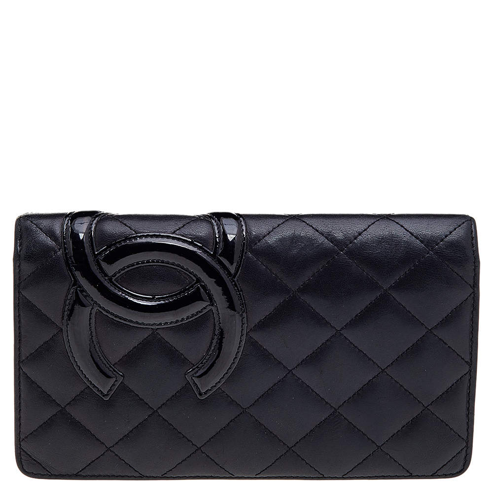 Pre Owned Chanel Black Quilted Leather and Patent Leather Cambon Ligne Yen Long Wallet