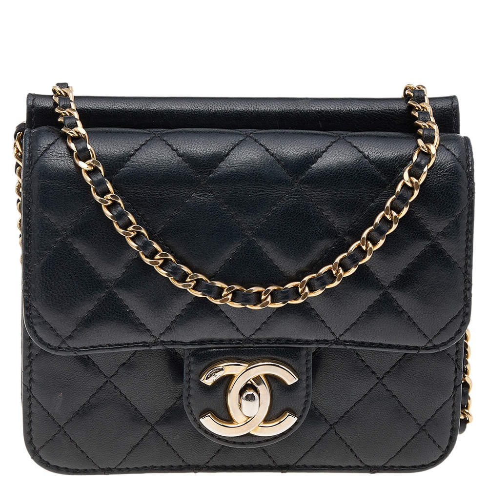 Pre Owned Chanel Black Quilted Leather Classic Square Mini Flap Bag