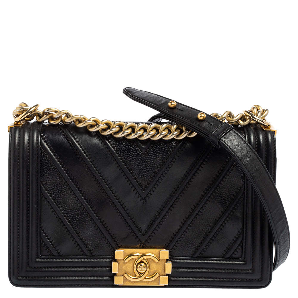 Chanel Black Chevron Caviar Leather Medium Boy Flap Bag Chanel | The ...