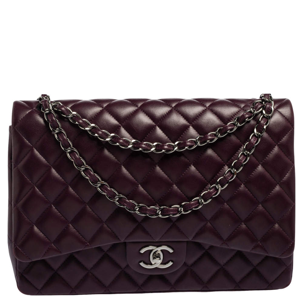 مملوكة مسبقًا Chanel Dark Purple Quilted Lambskin Leather Maxi Classic Double Flap Bag