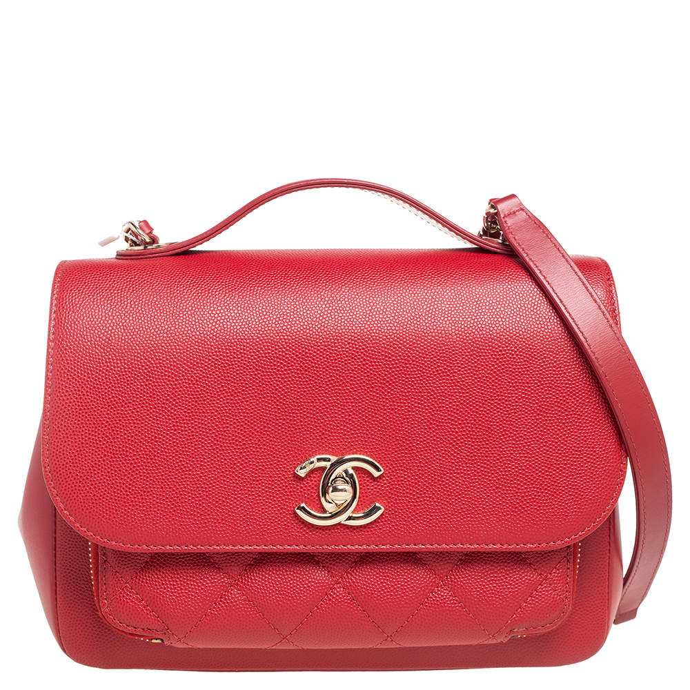 Pre Owned Chanel Red Caviar Leather Small Business Affinity Flap Bag