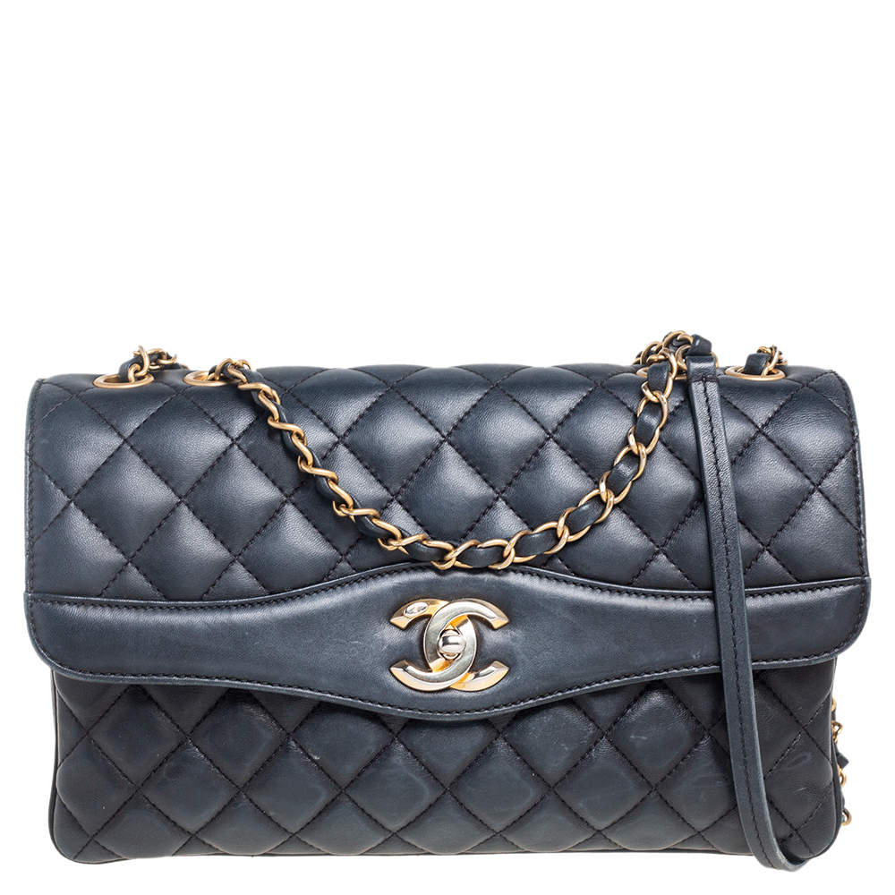 مملوكة مسبقًا Chanel Dark Blue Quilted Leather Coco Vintage Flap Bag