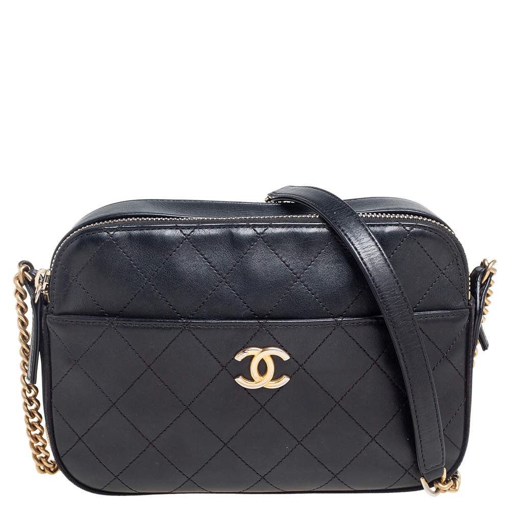 Chanel Black Quilted Leather Button Up Camera Bag