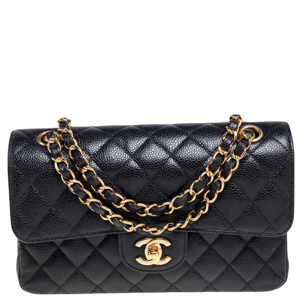 Pre Owned حقيبة شانيل قلاب مزدوج كلاسيك صغيرة جلد مبطنة سوداء