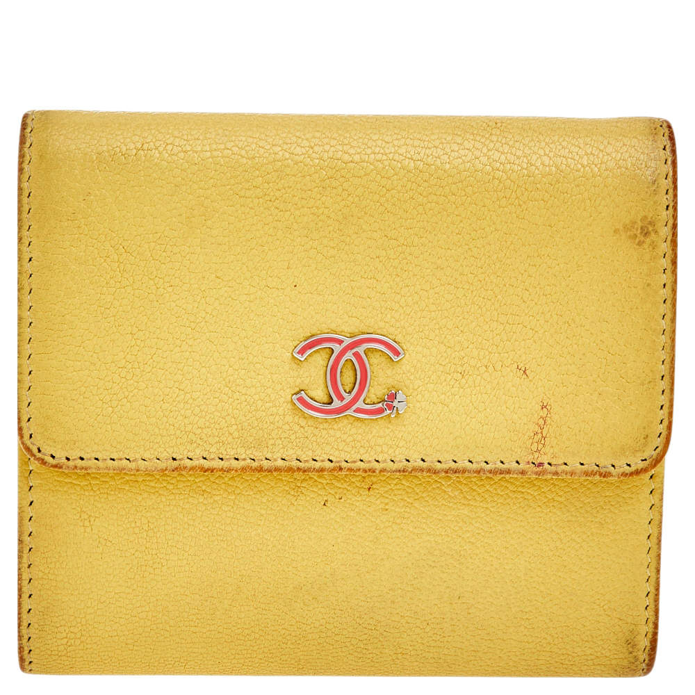 Chanel Yellow Leather Trifold Wallet Chanel