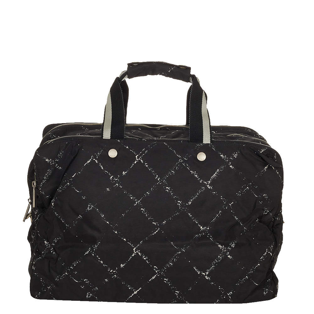 Pre Owned Chanel Black Nylon Travel Line Duffel Bag