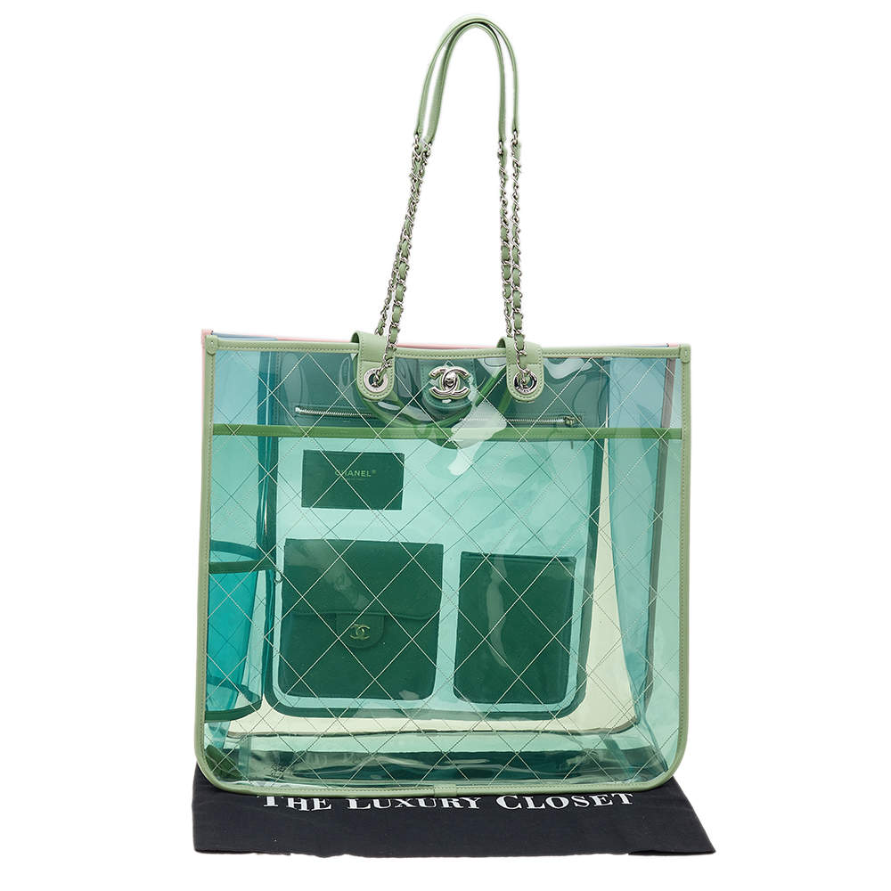 Chanel Shopping Coco Transparent Clear Quilted Lambskin Blue Pvc & Leather  Tote