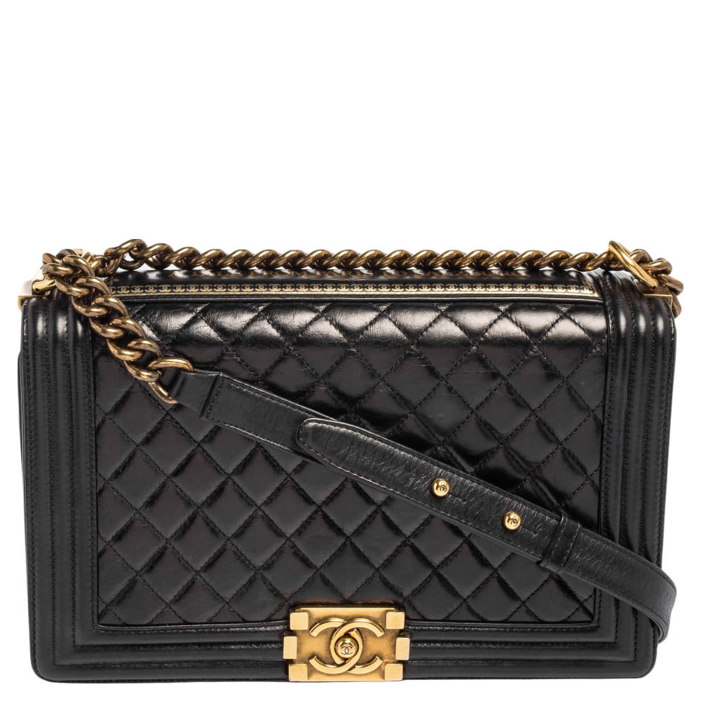 Pre Owned Chanel Black Quilted Leather New Medium Boy Paris-Salburg Flap Bag