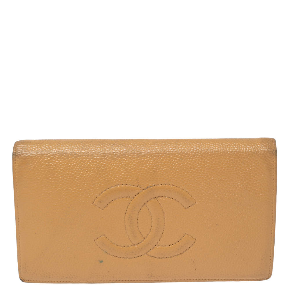 Chanel Beige Caviar Leather CC Cambon Wallet