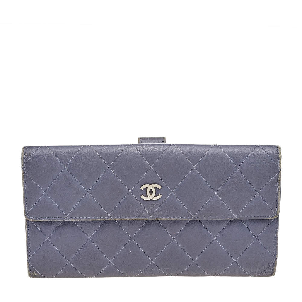 Pre Owned Chanel Lavender Quilted Leather CC Long Flap Wallet