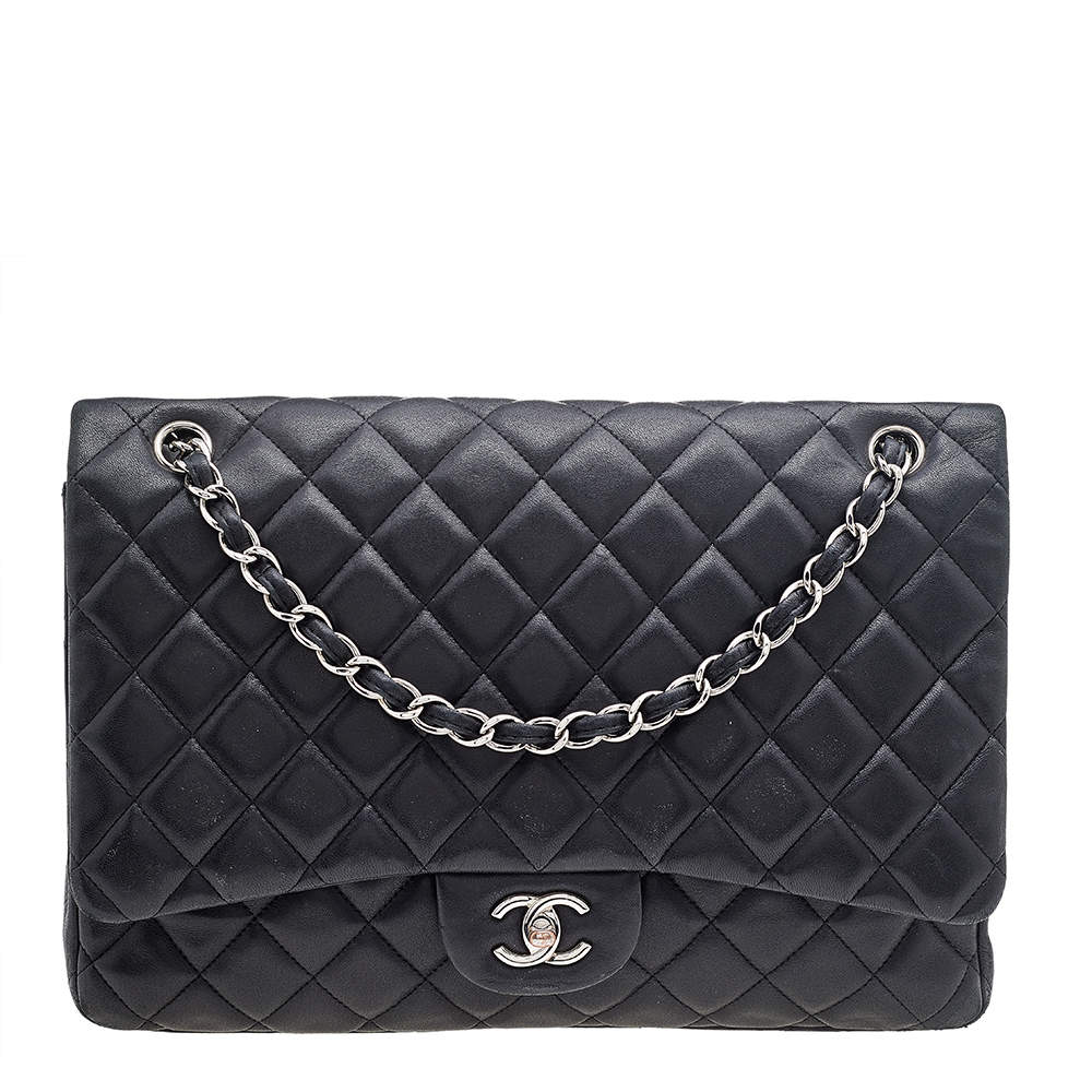 Pre Owned Chanel Black Quilted Leather Maxi Classic Single Flap Bag