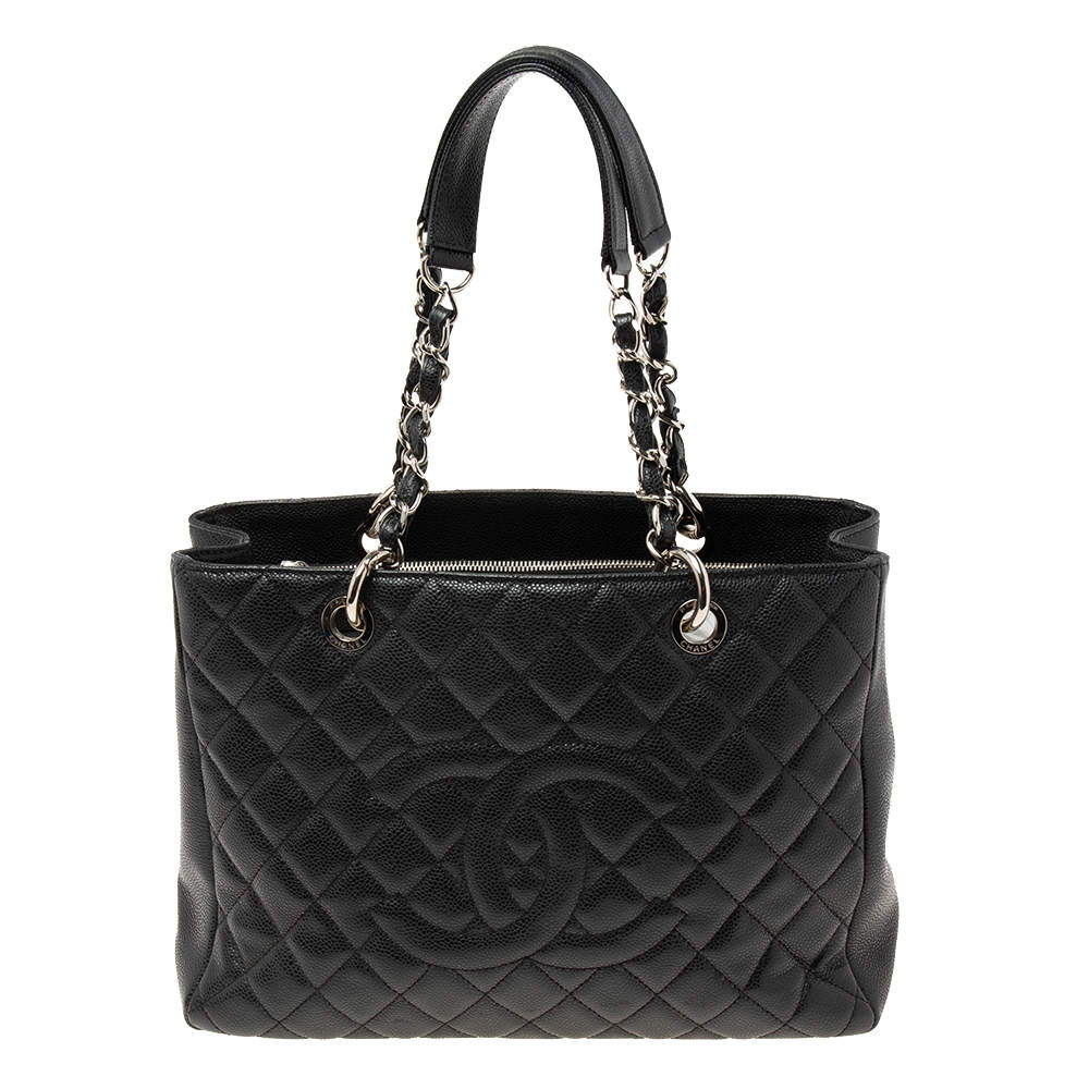 مملوكة مسبقًا Chanel Black Quilted Caviar Leather Grand Shopper Tote