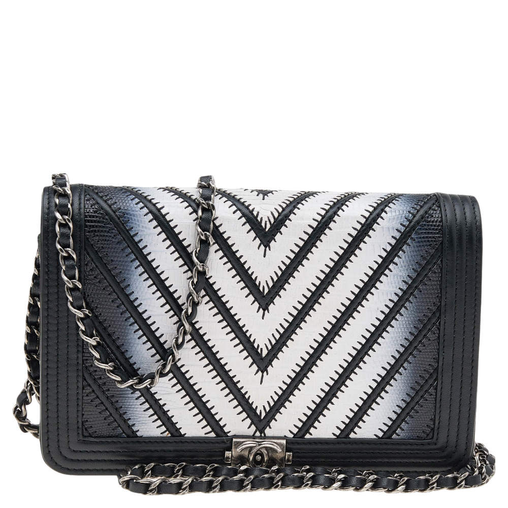 Chanel Multicolor Chevron Lizard Boy Wallet On Chain