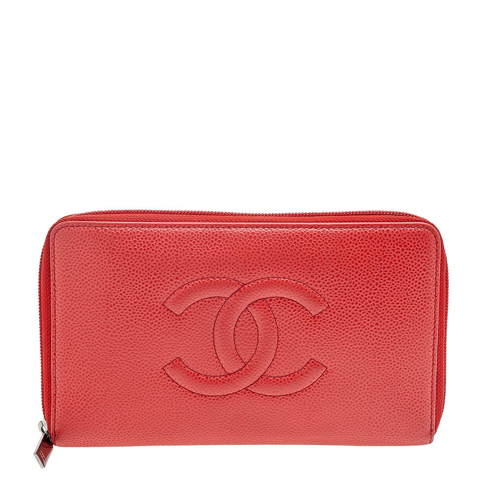 Chanel Orange Leather CC Timeless Zip Around Wallet