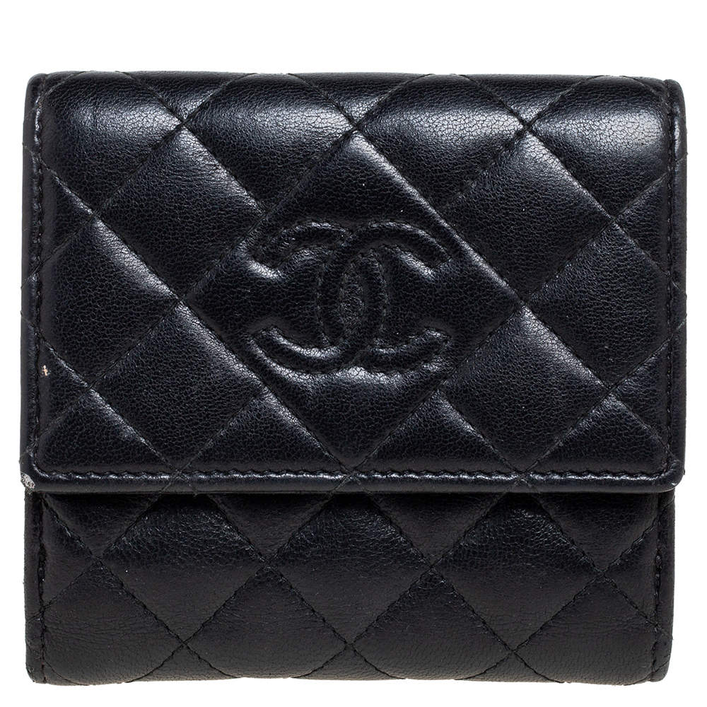 Chanel Black Quilted Leather CC Flap French Wallet