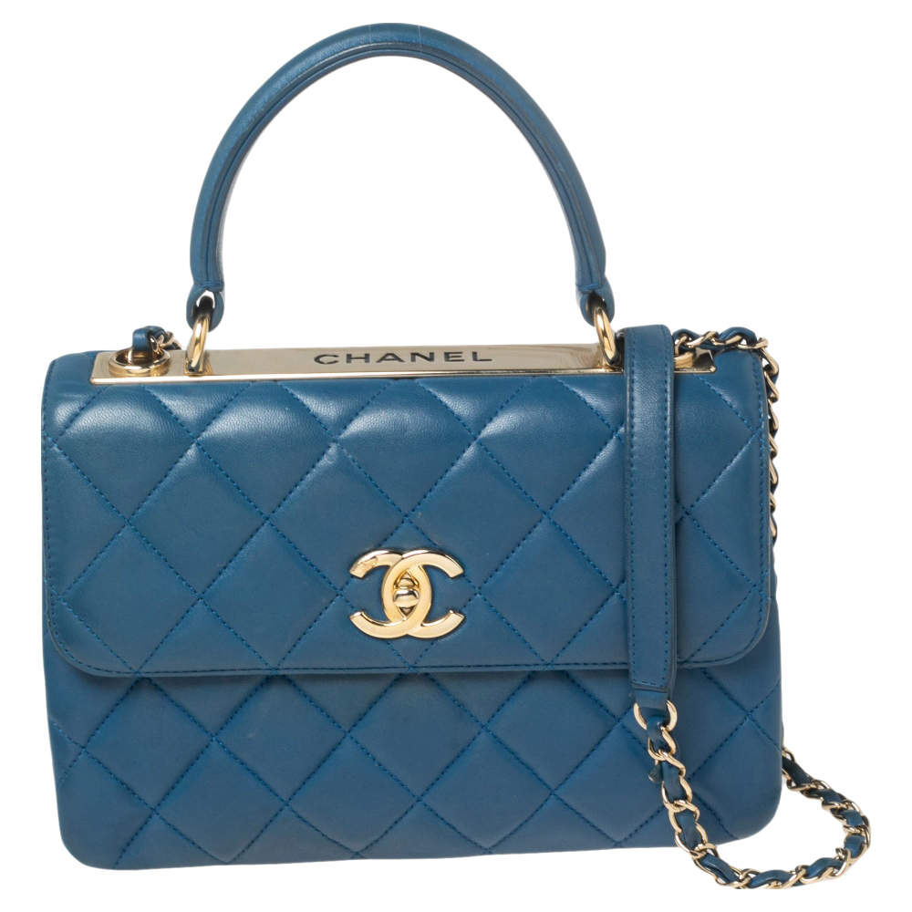 Pre Owned Chanel Blue Quilted Leather Small Trendy CC Flap Top Handle Bag