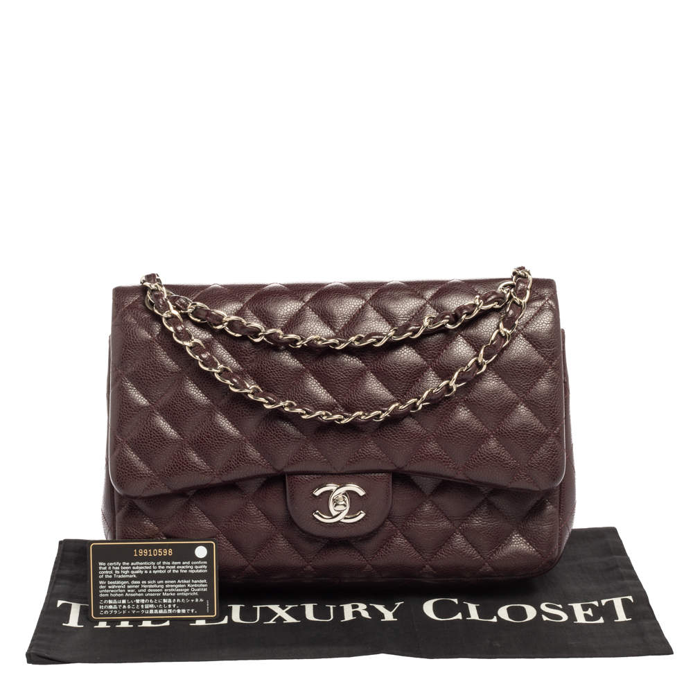 Chanel Brown Quilted Caviar Leather Jumbo Classic Double Flap Bag Chanel