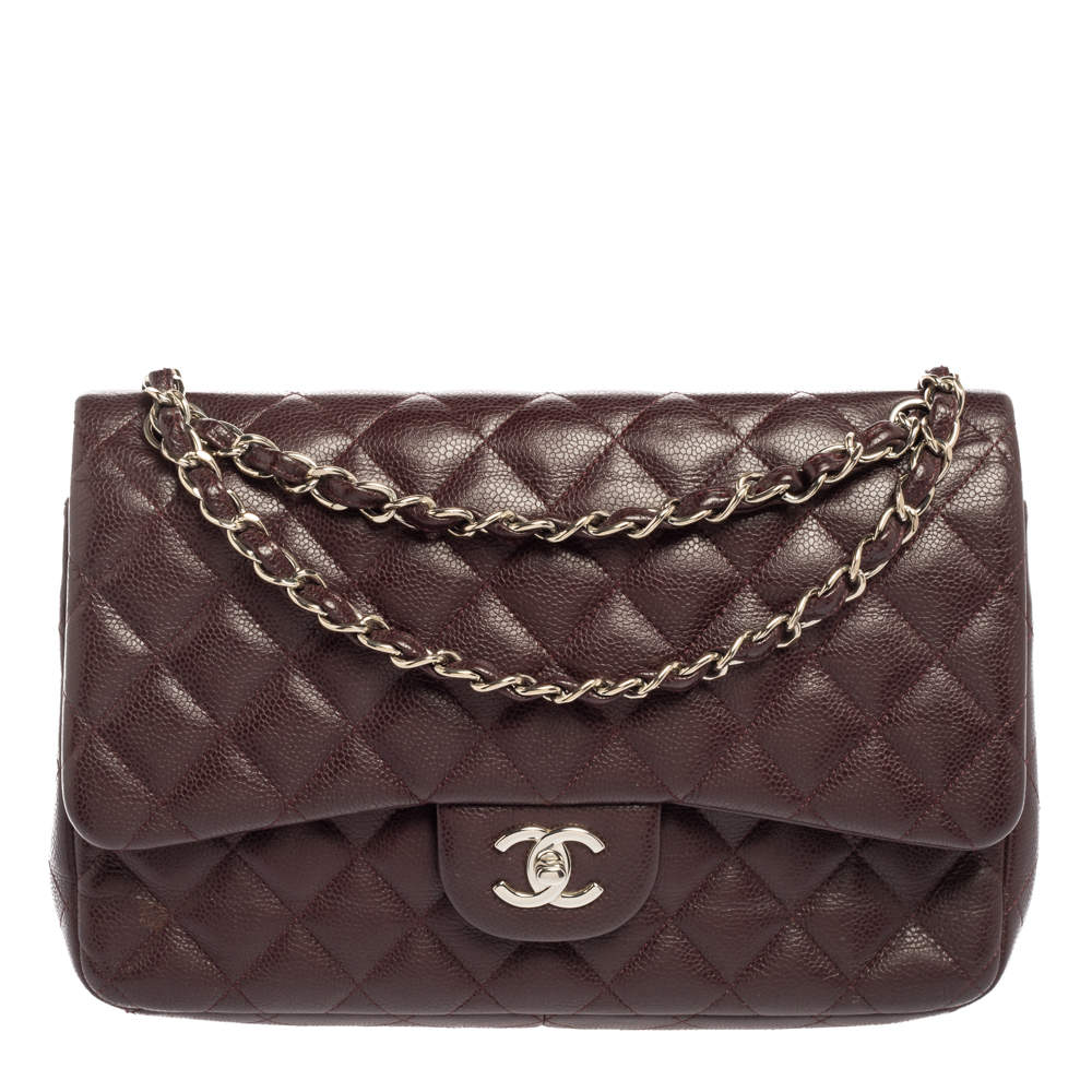 Pre Owned Chanel Brown Quilted Caviar Leather Jumbo Classic Double Flap Bag