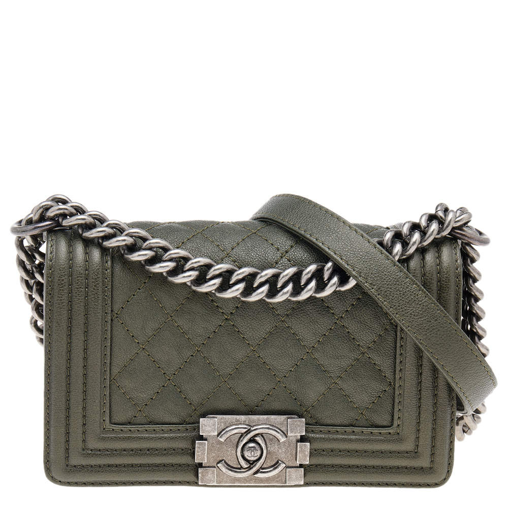 Pre Owned حقيبة شانيل بوي جلد مبطن أخضر بقلاب صغيرة