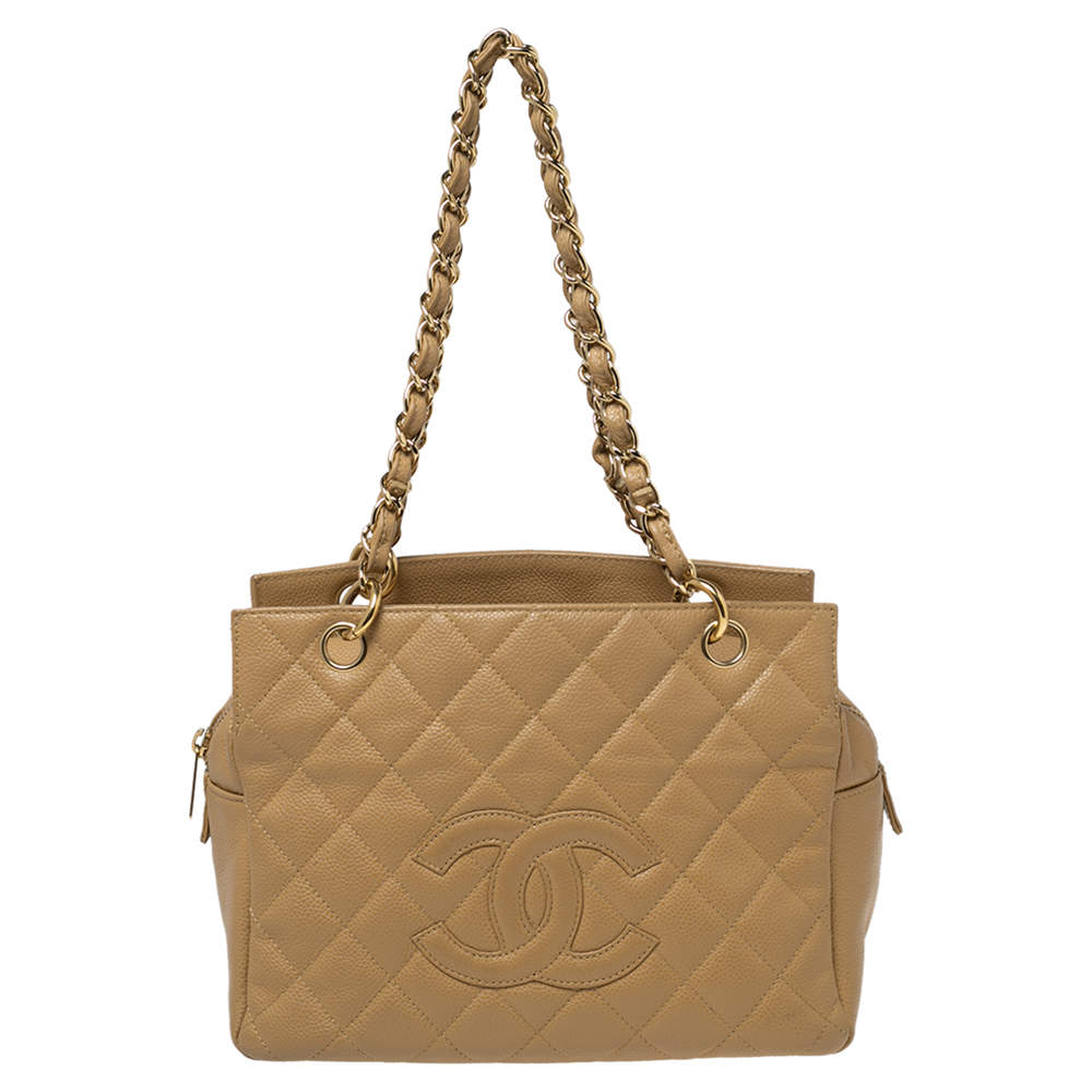مملوكة مسبقًا Chanel Beige Quilted Caviar Leather Petite Timeless Shopper Tote