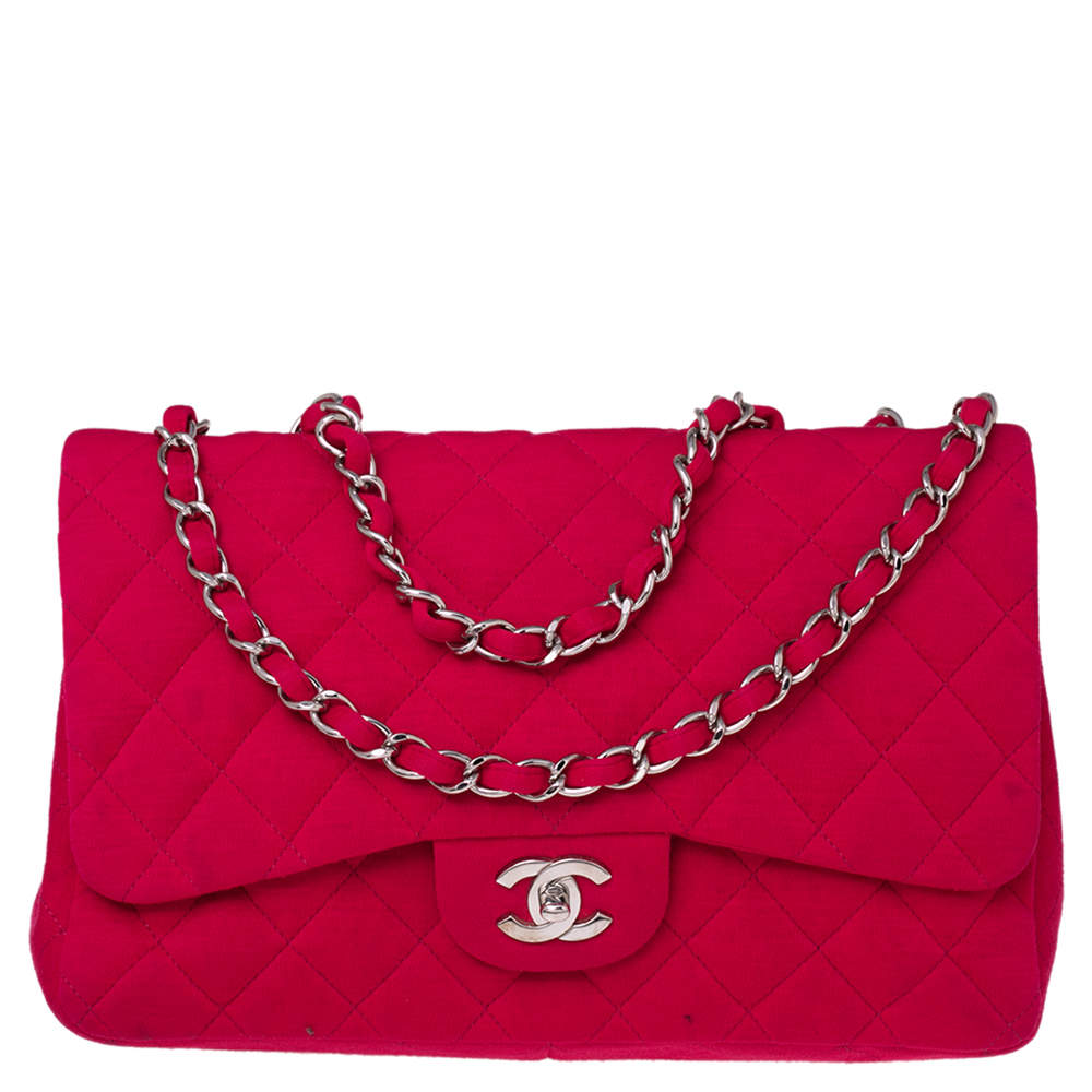 Pre Owned Chanel Pink Quilted Jersey Jumbo Classic Single Flap Bag