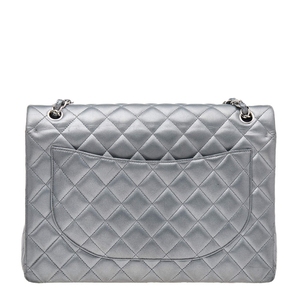 Chanel Grey Quilted Leather Maxi Classic Single Flap Bag