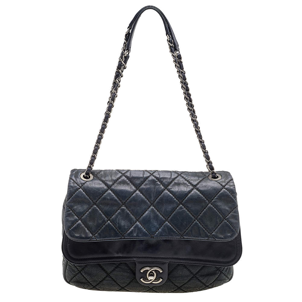 Pre Owned حقيبة شانيل إن ذا ميكس جامبو جلد أسود متقزح/أخضر داكن بقلاب مزدوج