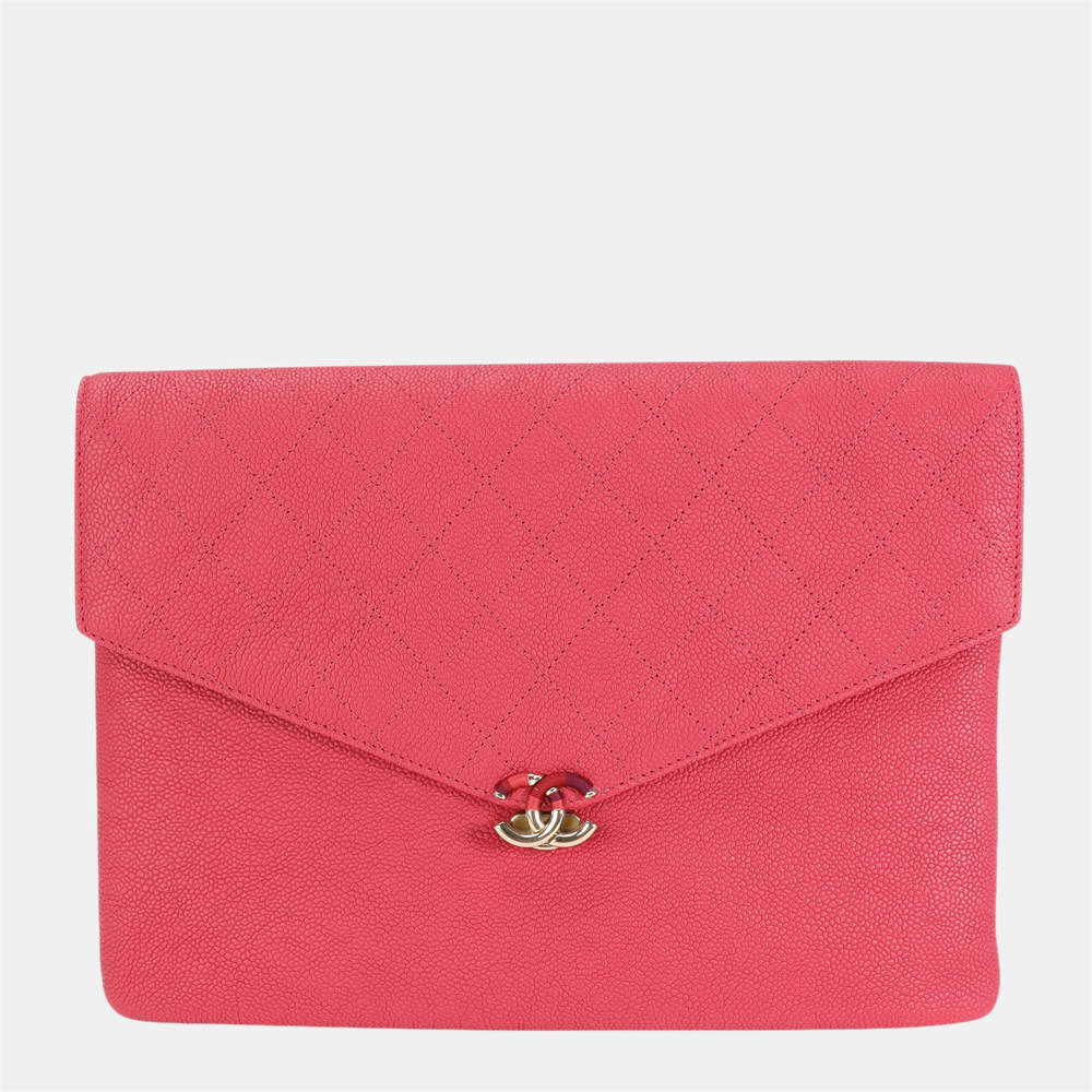 Chanel Pink Leather Caviar Quilted CC Envelope Clutch Chanel | TLC