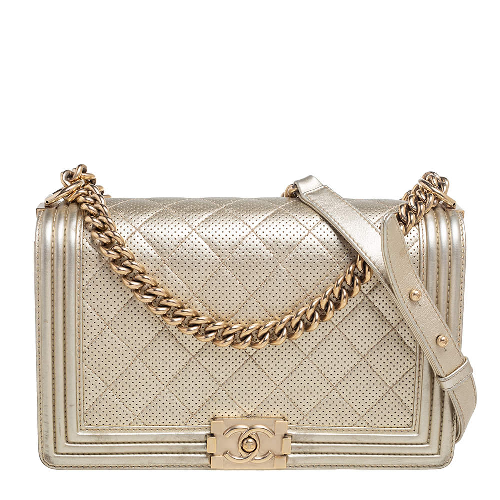 مملوكة مسبقًا Chanel Metallic Gold Perforated Leather New Medium Boy Bag