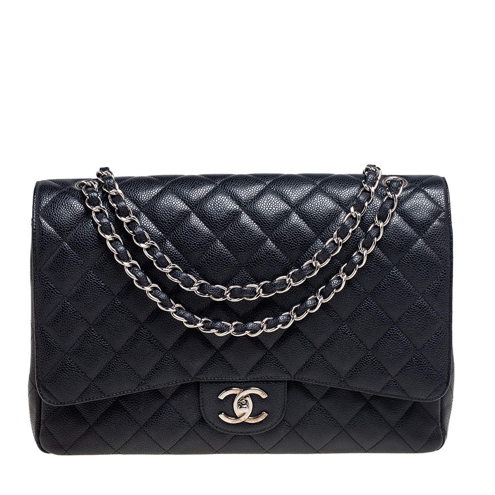 مملوكة مسبقًا حقيبة شانيل ماكسي كلاسيك جلد كافيار مبطن أسود بقلاب مزدوج