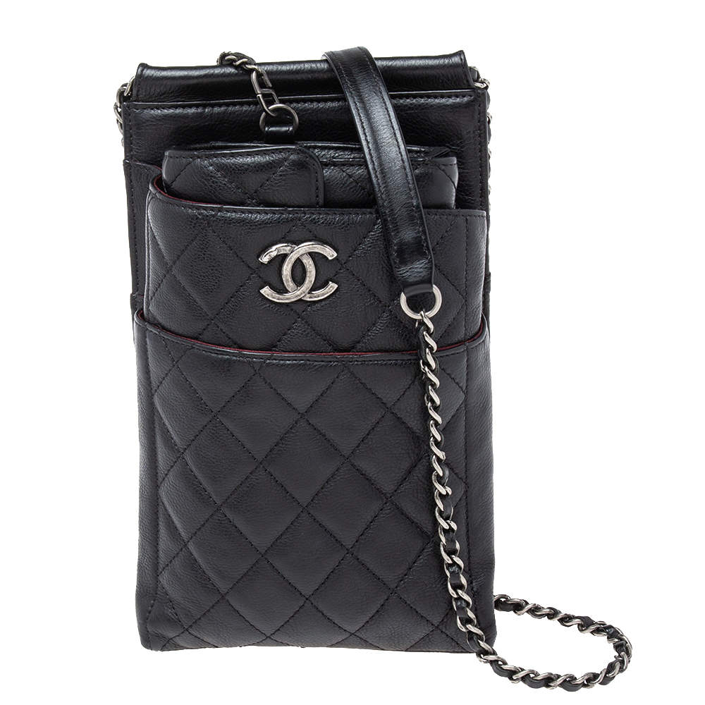 Pre Owned حقيبة كلتش شانيل سي سي ويتر جلد أسود مبطن بسلسلة